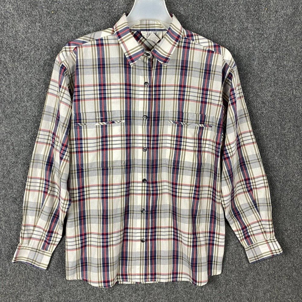 TJW By Mervyn's Button Up Shirt Women's Size 10 Cotton Blend Long Sleeve Plaid